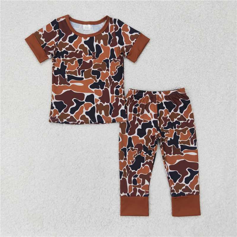 BSPO0439 Modal brown camouflage beige short-sleeved long pants pajama set