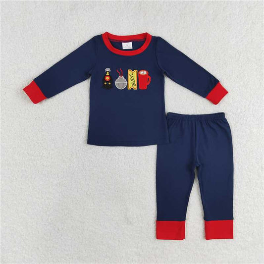 BLP0527 believe embroidered bell navy blue long-sleeved trousers pajamas set