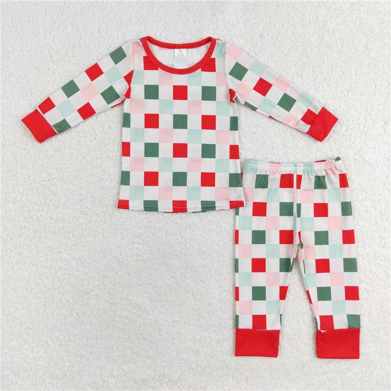 GLP1352 Christmas colorful plaid long-sleeved trousers pajamas set