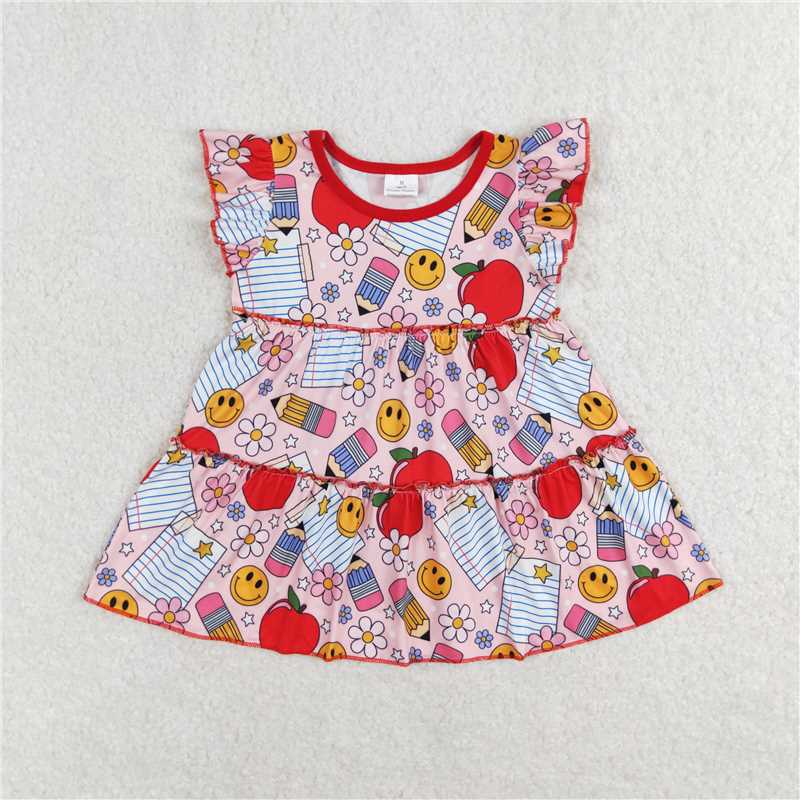 GT0575 Smiley face flower pencil apple flying sleeve top