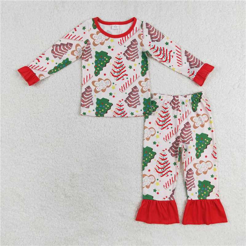 GLP1321 Modal Christmas tree cookie gingerbread man lace long-sleeved trousers pajamas set