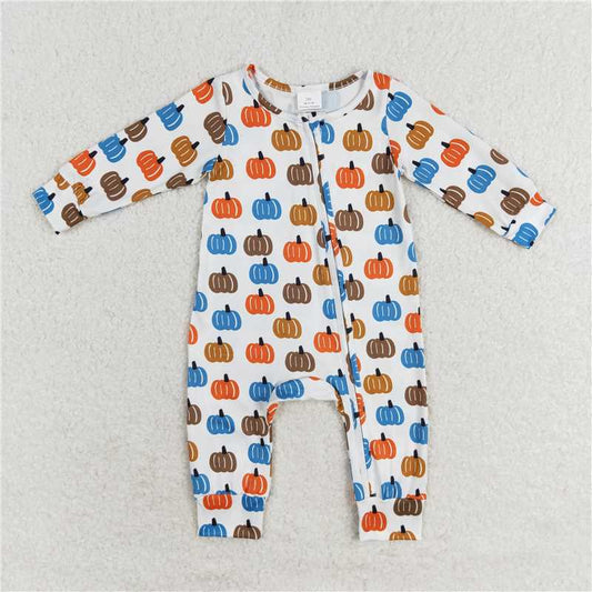 LR1218 Boys colorful pumpkin zipper long sleeve jumpsuit