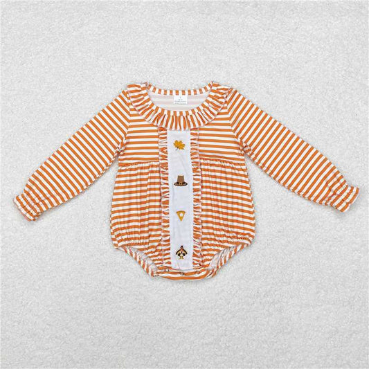 LR1300 Embroidered leaf hat cake turkey orange striped lace long-sleeved jumpsuit