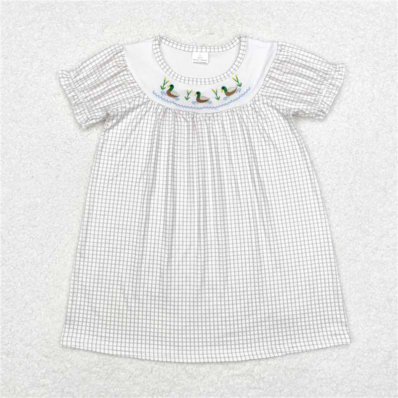 GSD1410 Embroidered duck plaid short-sleeved dress