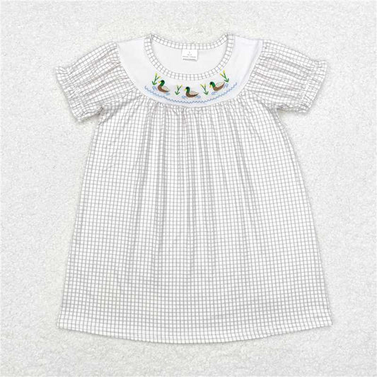 GSD1410 Embroidered duck plaid short-sleeved dress