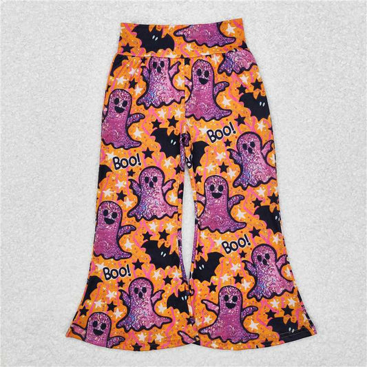 P0609 Halloween purple ghost black bat pattern orange trousers