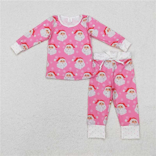 GLP1583 Modal Santa Claus snowflake pink and white long-sleeved trousers pajamas set