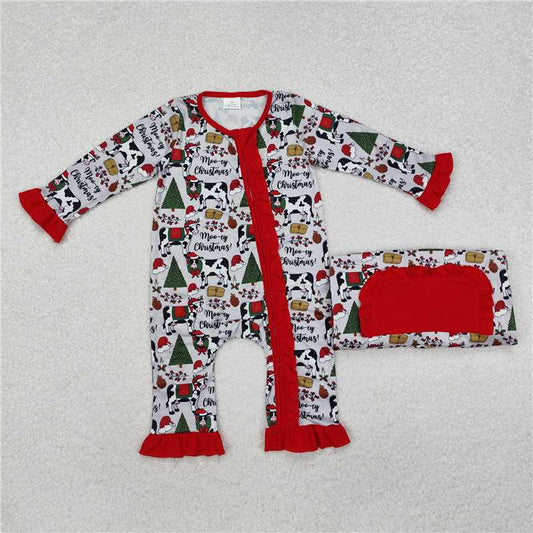 LR1074 Christmas tree cow gray and red lace zipper long sleeve jumpsuit