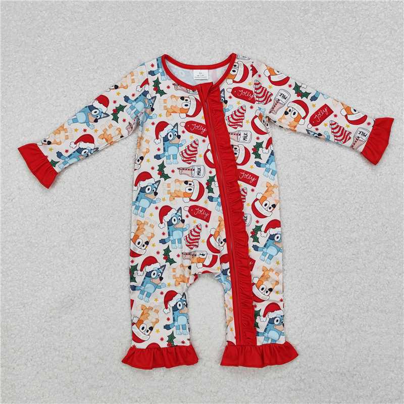 LR1685 bluey Christmas milk cookie lace red and white zipper long-sleeved jumpsuit