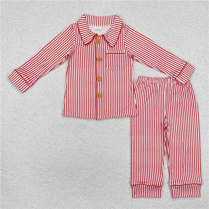 BLP0980 Boys Christmas red striped long-sleeved long-pants pajama set