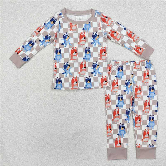 BLP0957 bluey plaid long-sleeved trousers pajamas set