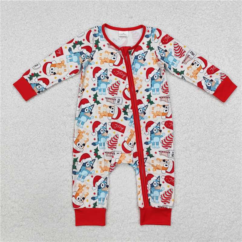 LR1684 bluey Christmas milk biscuits red and white zipper long-sleeved jumpsuit