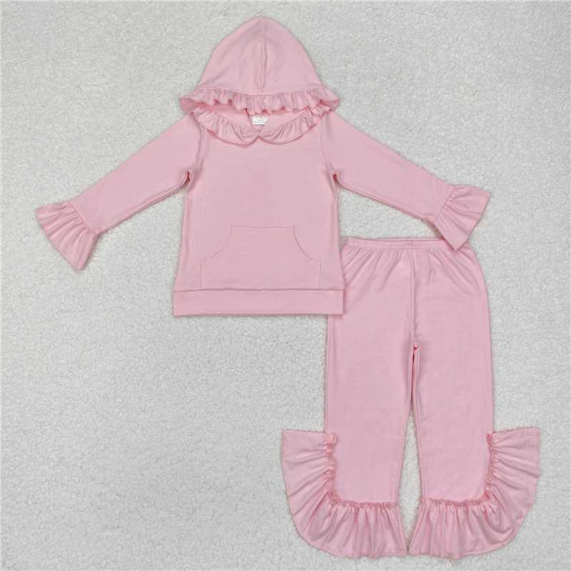 GLP2059 Pure pink lace hooded long-sleeved trousers suit