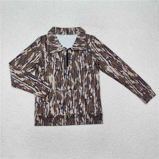 GT0826 Adult female pocket camouflage army green zipper long-sleeved top