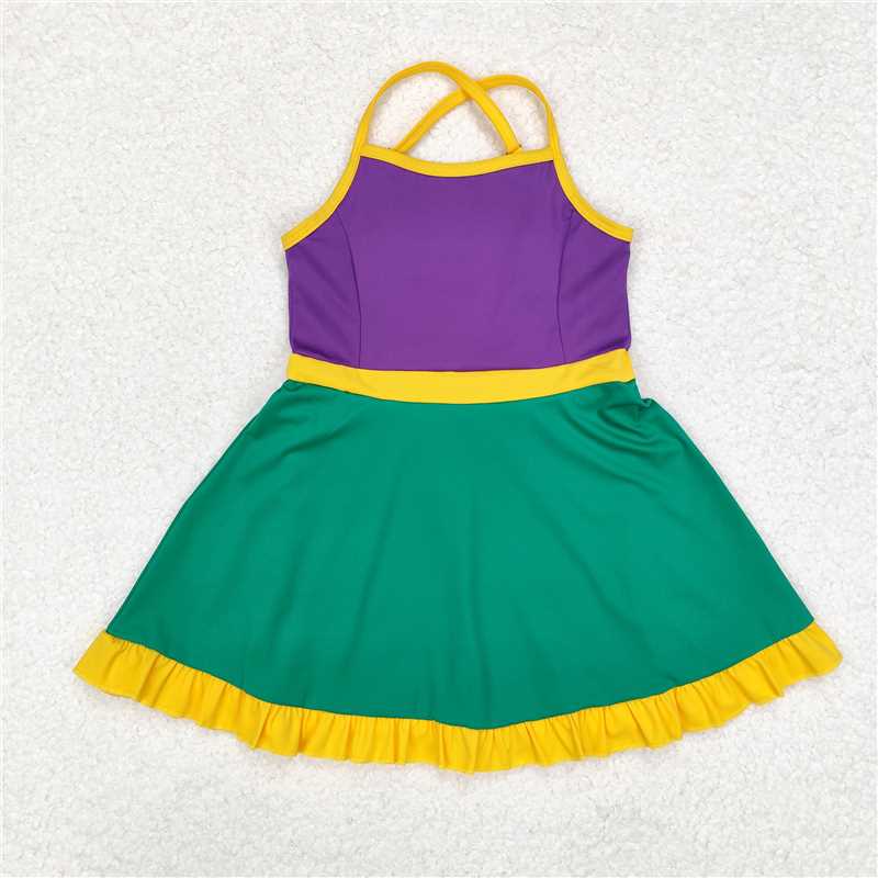 GSD1431 Yellow lace purple green sports sleeveless dress