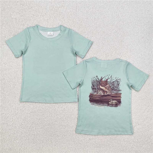 BT1081 Duck and puppy turquoise short-sleeved top