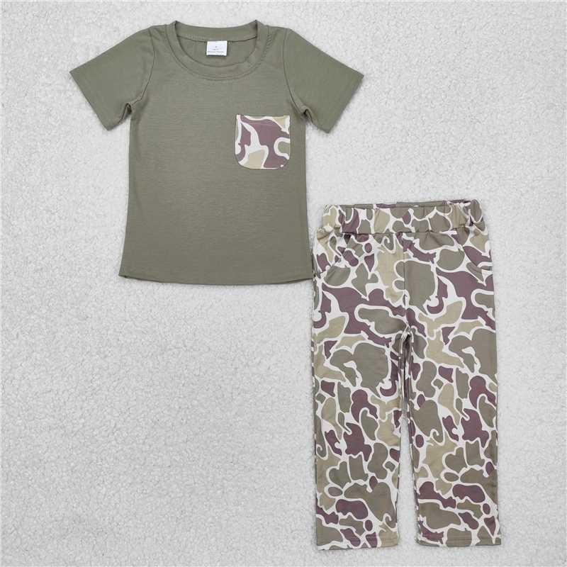 BSPO0521 Camouflage pocket military green short-sleeved trousers suit