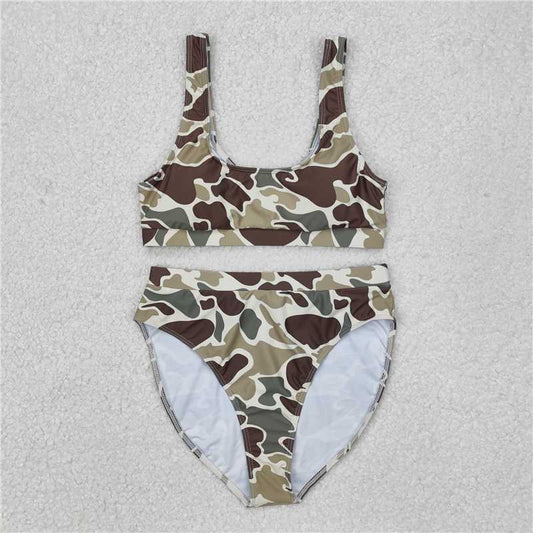 4.10 S0476 Adult female brown-green camouflage swimsuit set