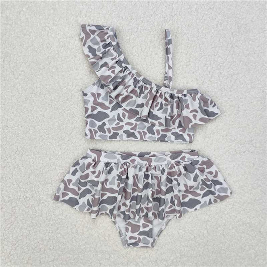 S0457 Brown and gray camouflage lace swimsuit set