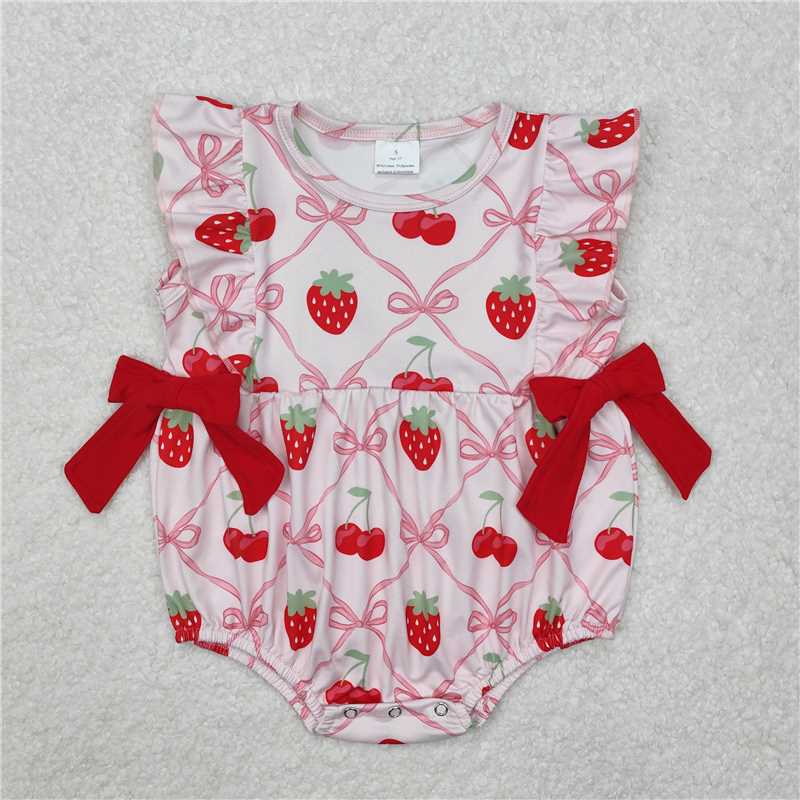 SR2295 Strawberry cherry red bow pink vest jumpsuit