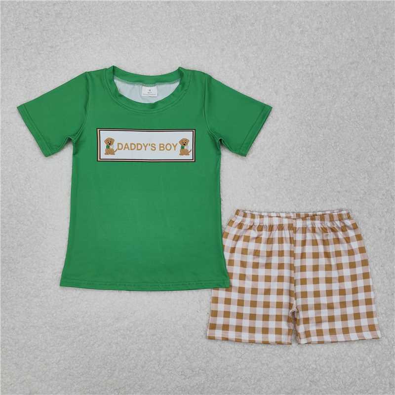 BSSO1131 Daddy's boy puppy duck green short sleeve tan shorts suit