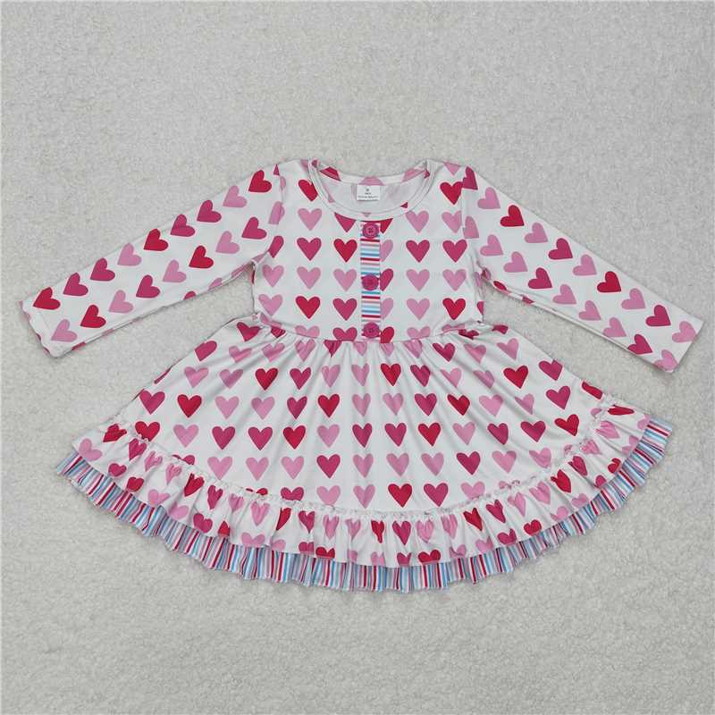 GLD0988 Valentine's Day pink heart long-sleeved dress