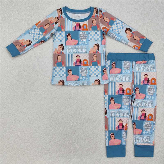 BLP1059 rachel plaid blue long-sleeved trousers pajamas set