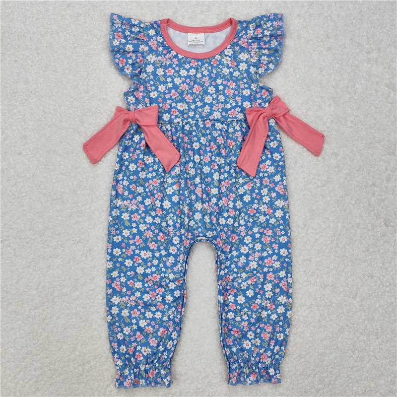 SR2294 Pink lace plaid vest jumpsuit with bow pattern