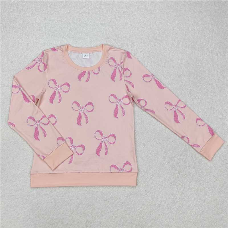 GT0878 Adult female long-sleeved pink top with bow pattern