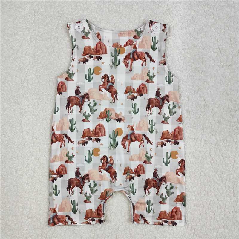 3.5 SR2538 Riding Cactus Green Plaid Sleeveless Bodysuit