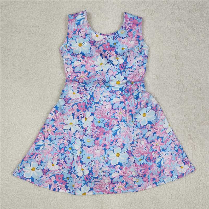 GSD1845 Flower blue sleeveless yoga pants dress