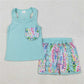 GSSO1982 Seagrass lace pocket bow solid light blue vest shorts set