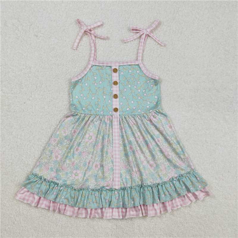GSD1748 Flower and leaf pink plaid lace suspender dress