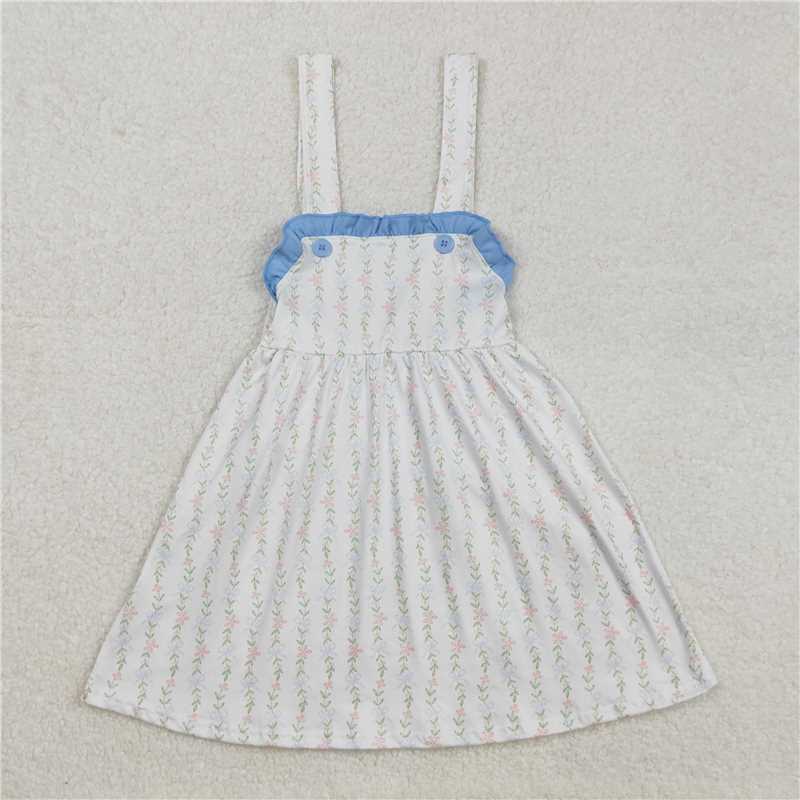 3.4GSD1099 White sleeveless dress with blue lace and flowers and leaves