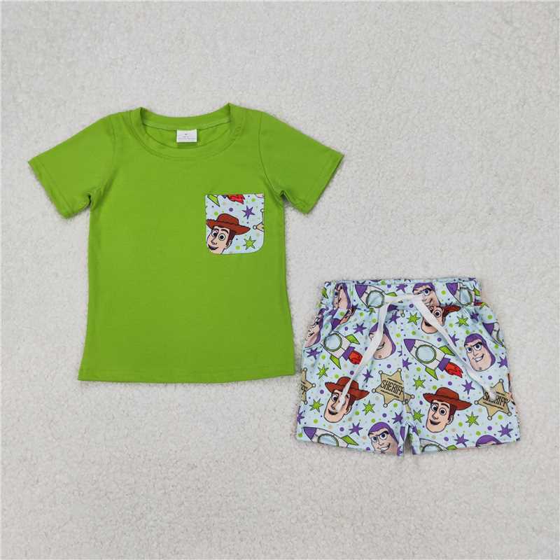3.25 BSSO1370 Star Toy Story Pocket Green Short Sleeve Shorts Set