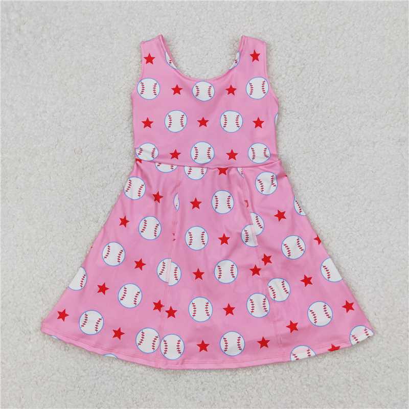 3.24 GSD2135 Baseball star pink yoga sleeveless dress
