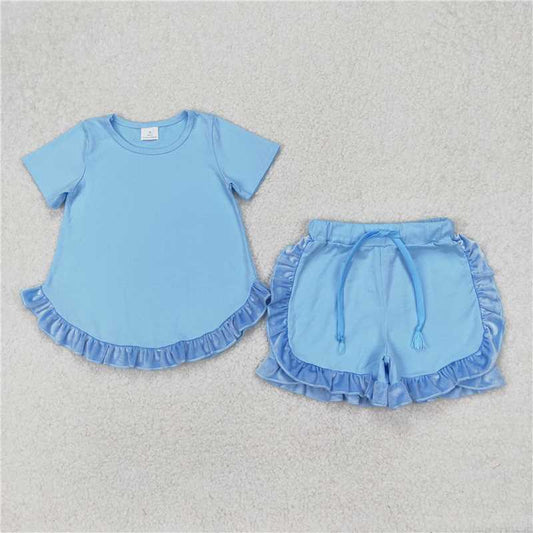 3.25  GSSO2183 Solid blue lace short-sleeved shorts set