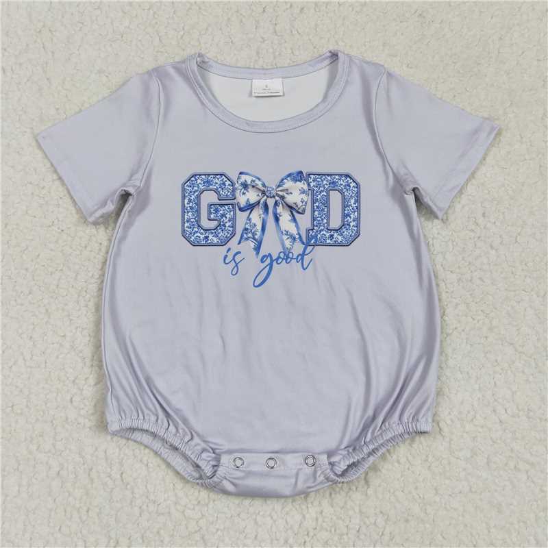 4.17  SR2772 god is good flower and bow pattern grey short-sleeved jumpsuit