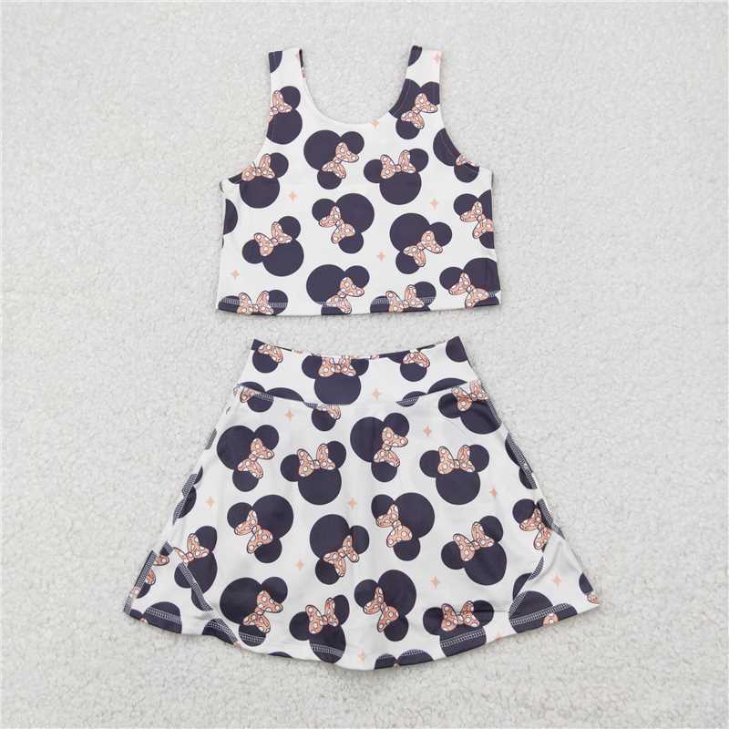 4.21 GSD1934 Mickey and Minnie bowknot off-white sleeveless vest yoga pants skirt set