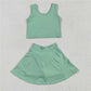 4.21 GSD1984 Solid light green sleeveless skirt yoga set