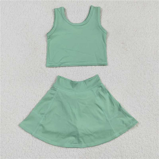 4.21 GSD1984 Solid light green sleeveless skirt yoga set