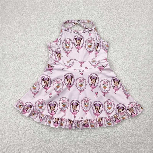 4.28 GSD2343 Minnie Donald Duck Star Pink Yoga Sleeveless Dress