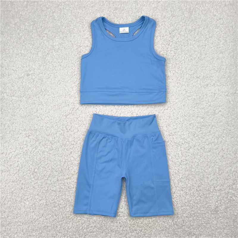 4.24 GSSO1515 Pure blue vest and shorts yoga suit
