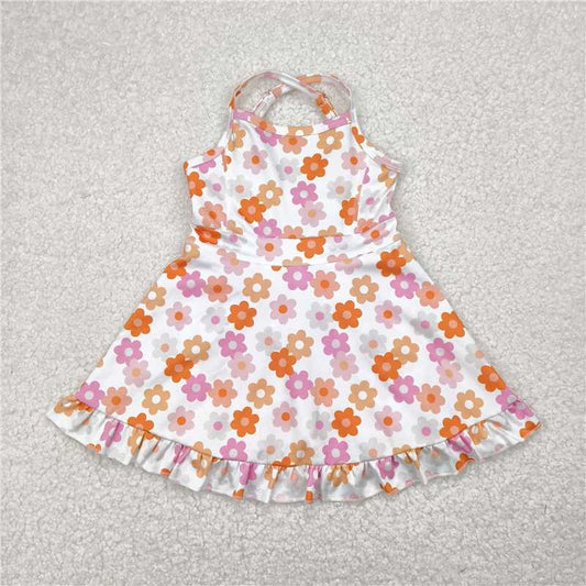 4.28  GSD2282 Pink and orange floral white yoga sleeveless dress
