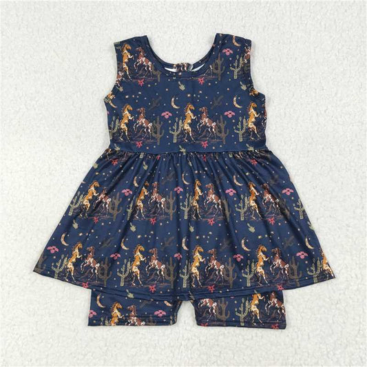 7.8  SR3071 Horse Cactus Navy Blue Lace Sleeveless Bodysuit