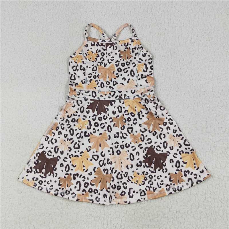 7.8 GSD2649 Beige and brown sleeveless yoga dress with bow pattern