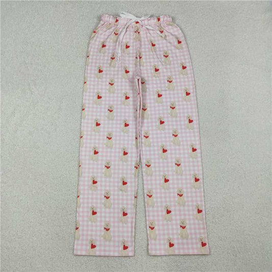 10.10 P0849 Adult Women's Pink Plaid Heart Puppy Lace-Up Pants