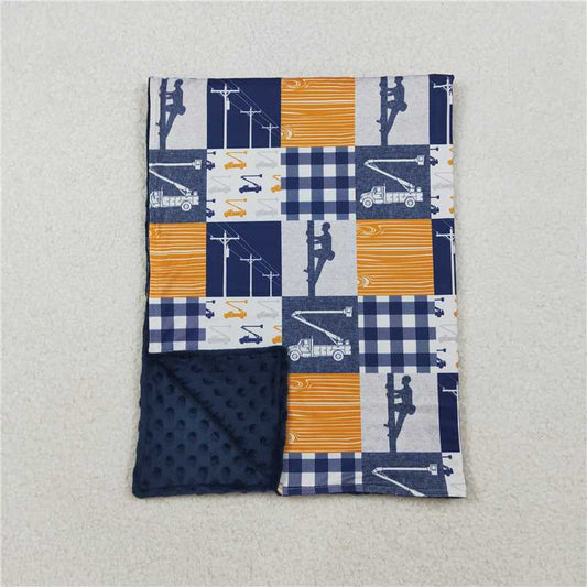 X10.10 Cableman Orange and Blue Plaid Baby Blanket