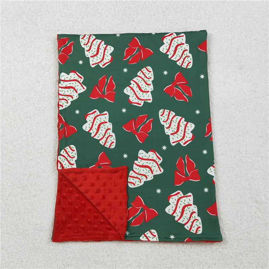 X10.10BL0172 Red and green baby blanket with Christmas cookie bow pattern