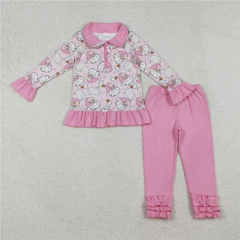X11.7 GLP2750 Santa Claus Snowflake Milk Cookie Pink Zipper Long-Sleeve Pants Set